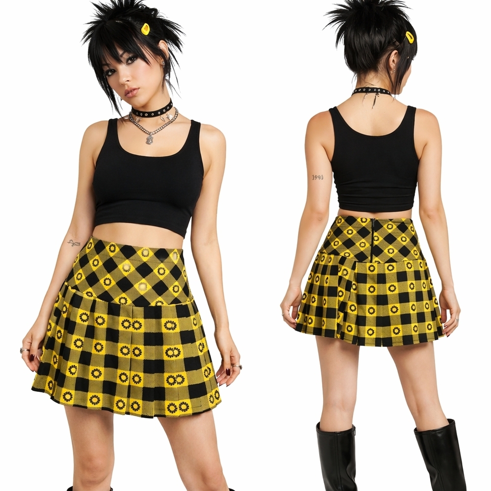 HOT TOPIC Mini Skirt Womens XS Black Yellow Y2K Indie Punk Goth Schoolgirl